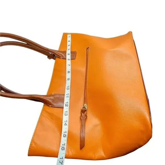 Dooney & Bourke Tote Bag Womens Orange Leather Double Handles Inner Pockets